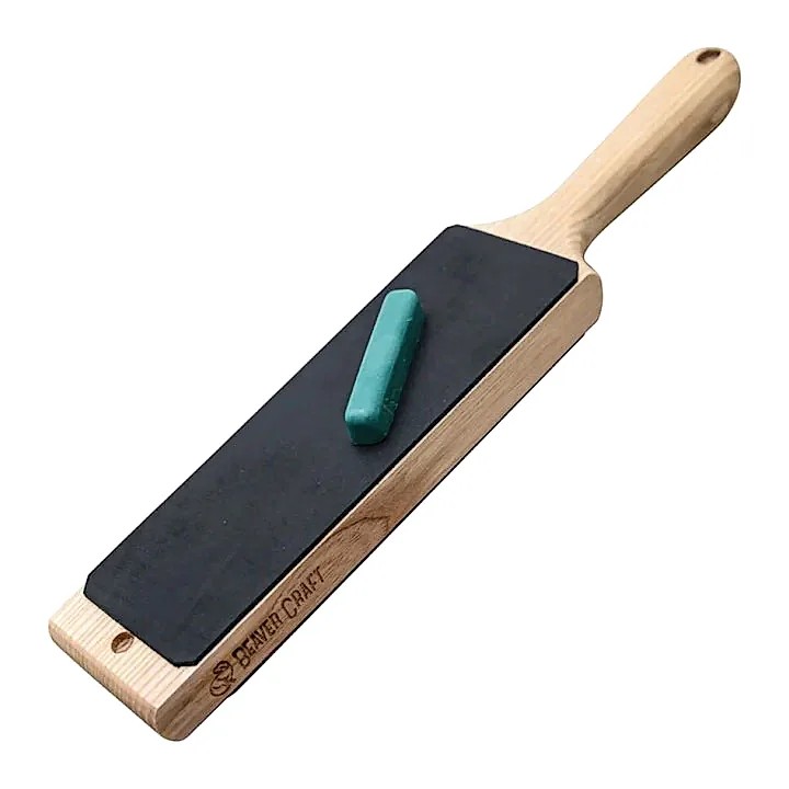 BeaverCraft Dual-Sided Leather Paddle Strop with Polishing Compound